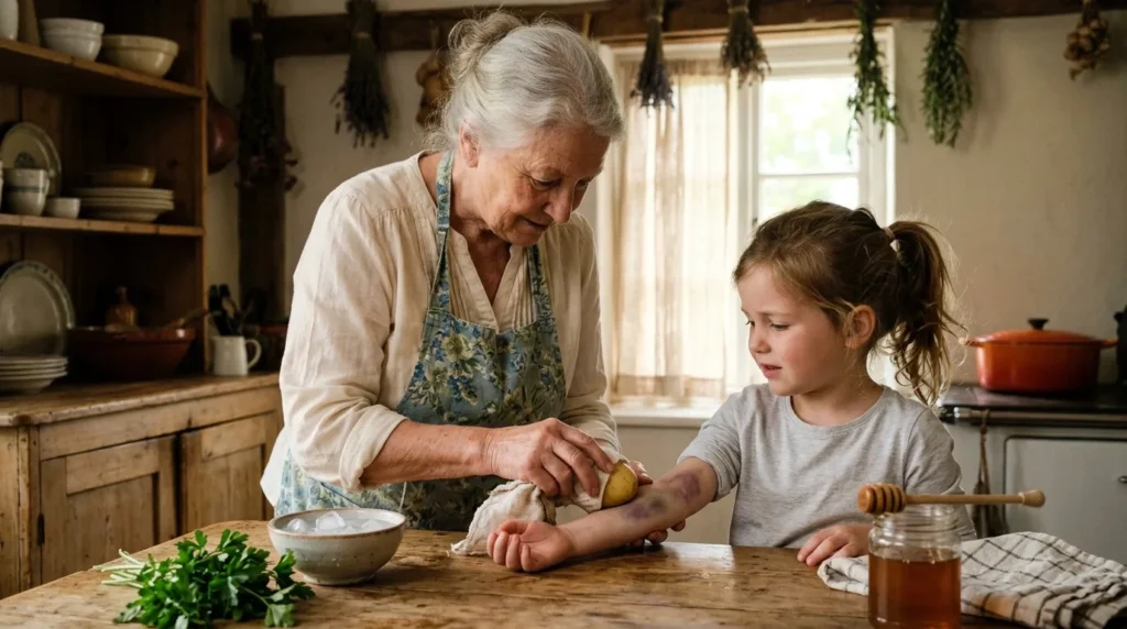 Une grand-mère enseigne à sa petite-fille à préparer les aliments en cuisine