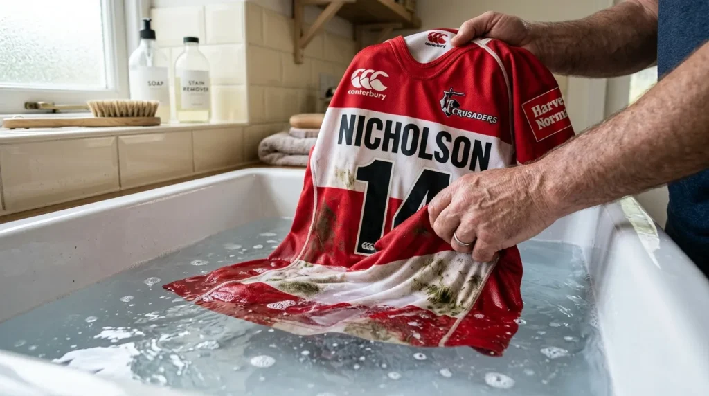 Maillot Crusaders numéro 14 Nicholson dans bassin d'eau